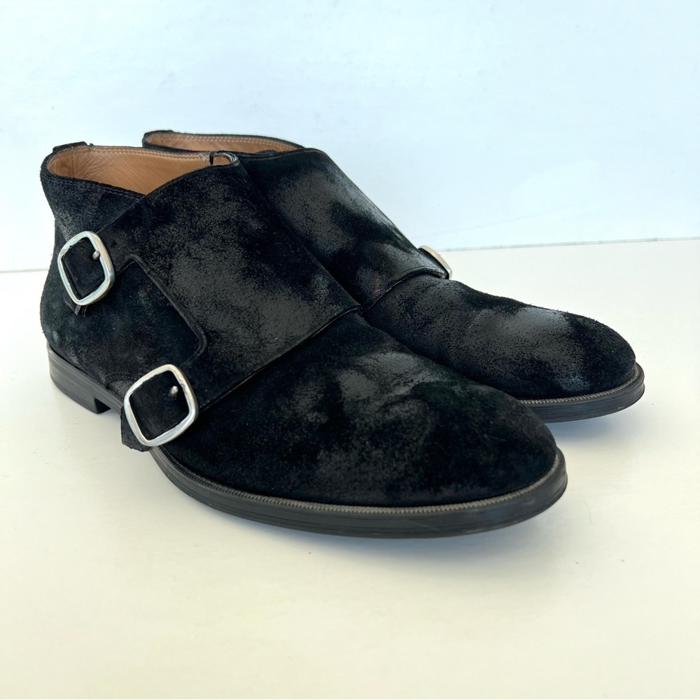 JIMMY CHOO Men Black Double Monk Strap Waxed Suede Leather Chukka Boots Sz 42 - Picture 3 of 16